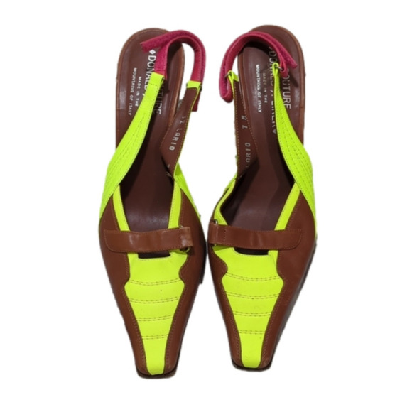 DONALD J. PLINER COUTURE Donald J Pliner Brown Yellow leather mules 7 - Picture 1 of 11